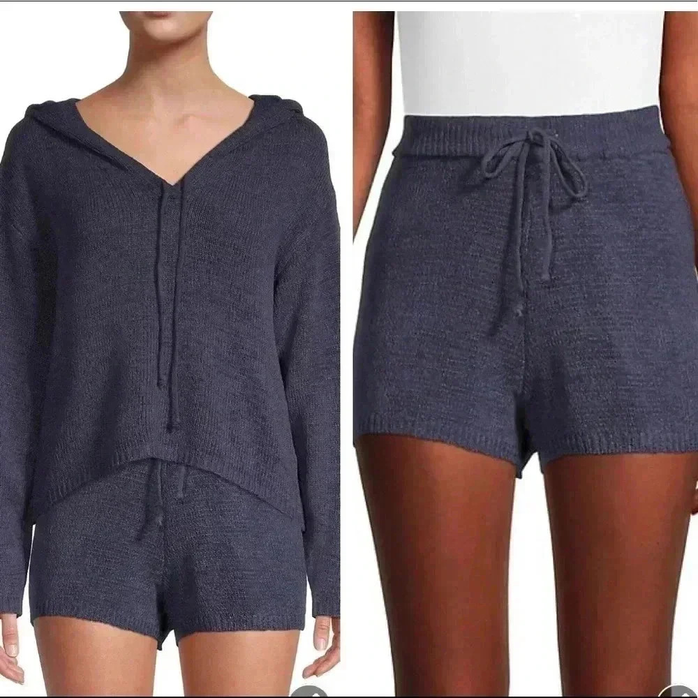 Nwt Sz M Allison New Yorktextured Knit Hoodie And Shorts Set
